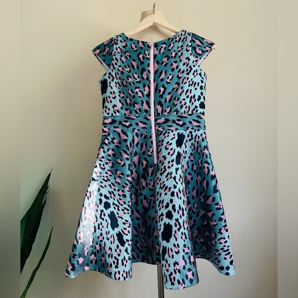 ZOE LTD Jacquard Turquoise METALLIC Leopard Print Girls Cheetah Dress New sz 16 - Picture 6 of 8